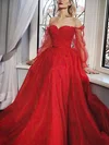 Ball Gown Off-the-shoulder Tulle Sweep Train Appliques Lace Prom Dresses #Favs020107242