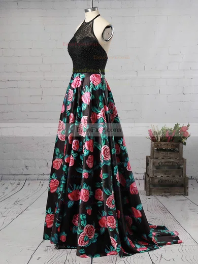 Ball Gown Halter Satin Sweep Train Beading Prom Dresses #Favs020104267