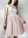 A-line Scoop Neck Tulle Short/Mini Appliques Lace Short Prom Dresses #Favs020107252