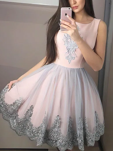 A-line Scoop Neck Organza Short/Mini Appliques Lace Short Prom Dresses #Favs020107258