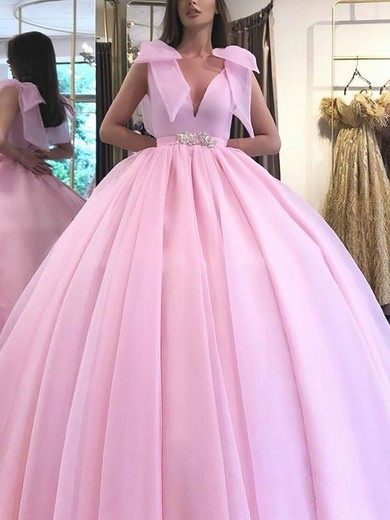 Ball Gown V-neck Organza Sweep Train Beading Prom Dresses #Favs020107272