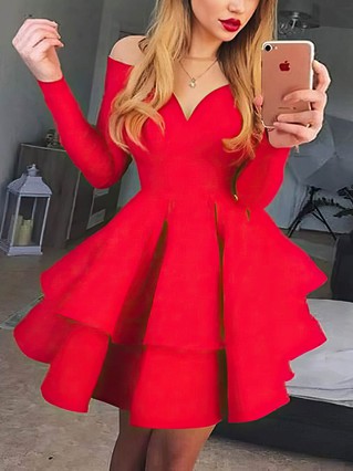 A-line Off-the-shoulder Stretch Crepe Short/Mini Tiered Short Prom Dresses #Favs020107288 A-line Off-the-shoulder Stretch Crepe Short/Mini Tiered Short Prom Dresses #Favs020107288