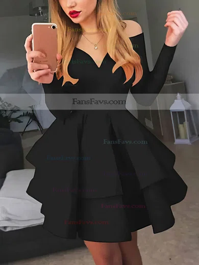 A-line Off-the-shoulder Stretch Crepe Short/Mini Tiered Short Prom Dresses #Favs020107288