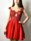 A-line Scoop Neck Satin Short/Mini Appliques Lace Short Prom Dresses #Favs020107300