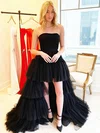 A-line Strapless Tulle Asymmetrical Tiered Prom Dresses #Favs020107307