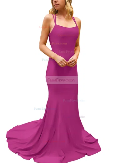 Trumpet/Mermaid Square Neckline Silk-like Satin Sweep Train Prom Dresses #Favs020107308