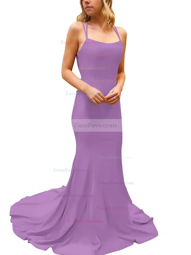 Trumpet/Mermaid Square Neckline Silk-like Satin Sweep Train Prom Dresses #Favs020107308