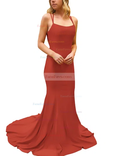 Trumpet/Mermaid Square Neckline Silk-like Satin Sweep Train Prom Dresses #Favs020107308