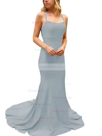 Trumpet/Mermaid Square Neckline Silk-like Satin Sweep Train Prom Dresses #Favs020107308