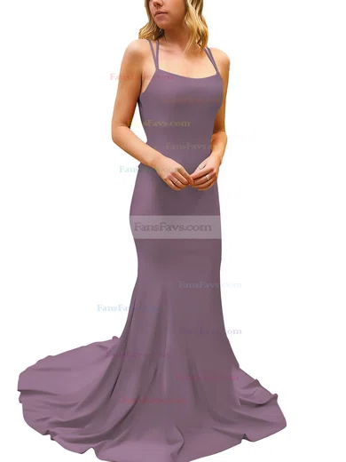 Trumpet/Mermaid Square Neckline Silk-like Satin Sweep Train Prom Dresses #Favs020107308