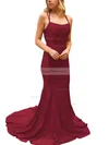 Trumpet/Mermaid Square Neckline Silk-like Satin Sweep Train Prom Dresses #Favs020107308