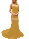 Trumpet/Mermaid Square Neckline Silk-like Satin Sweep Train Prom Dresses #Favs020107308