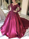 Ball Gown Scoop Neck Satin Court Train Beading Prom Dresses #Favs020107314