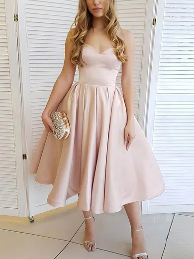 A-line Sweetheart Satin Tea-length Prom Dresses #Favs020107330