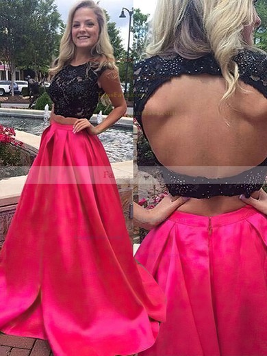 Ball Gown Scoop Neck Satin Sweep Train Beading Prom Dresses #Favs020104397