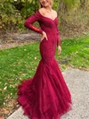 Trumpet/Mermaid Off-the-shoulder Tulle Glitter Sweep Train Beading Prom Dresses #Favs020107343