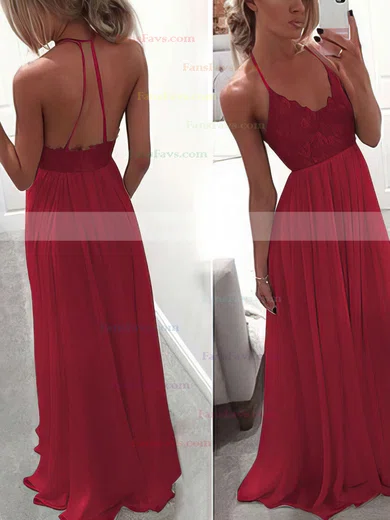 A-line V-neck Chiffon Floor-length Lace Prom Dresses #Favs020104412