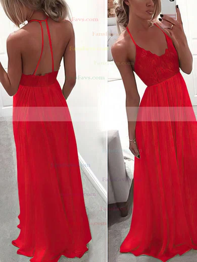 A-line V-neck Chiffon Floor-length Lace Prom Dresses #Favs020104412