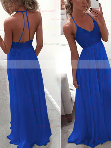 A-line V-neck Chiffon Floor-length Lace Prom Dresses #Favs020104412