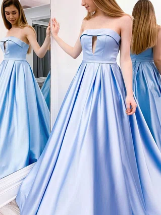 A-line Strapless Satin Sweep Train Prom Dresses #Favs020107352 A-line Strapless Satin Sweep Train Prom Dresses #Favs020107352