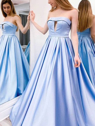 A-line Strapless Satin Sweep Train Prom Dresses #Favs020107352
