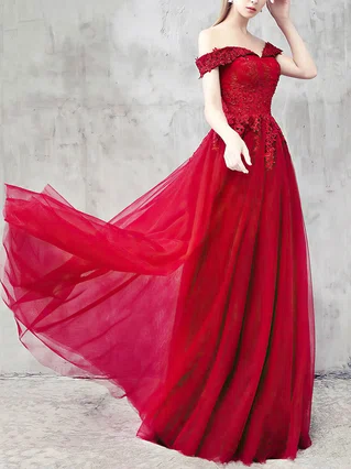 A-line Off-the-shoulder Tulle Floor-length Beading Prom Dresses #Favs020107354 A-line Off-the-shoulder Tulle Floor-length Beading Prom Dresses #Favs020107354