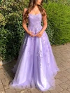 A-line Square Neckline Tulle Sweep Train Beading Prom Dresses #Favs020107371