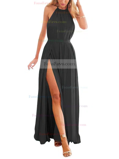 A-line Halter Chiffon Ankle-length Split Front Prom Dresses #Favs020104432