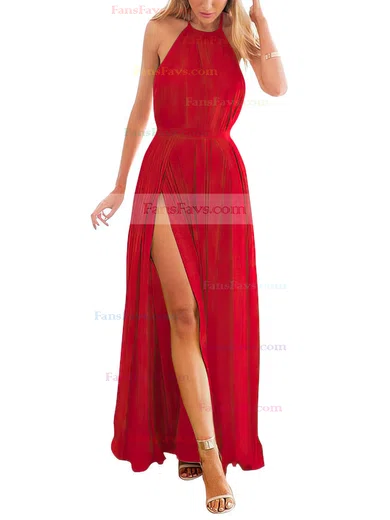 A-line Halter Chiffon Ankle-length Split Front Prom Dresses #Favs020104432