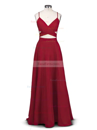 A-line V-neck Silk-like Satin Sweep Train Prom Dresses #Favs020102743