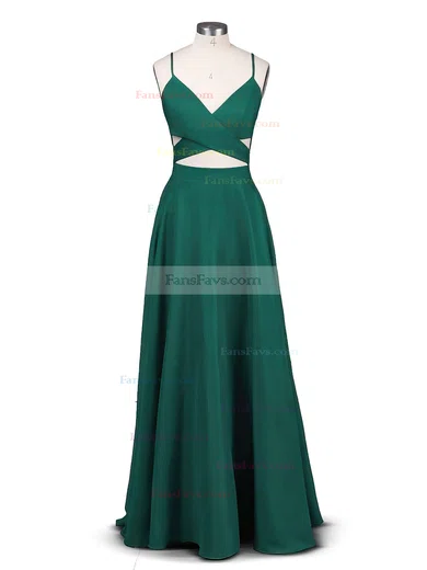 A-line V-neck Silk-like Satin Sweep Train Prom Dresses #Favs020102743