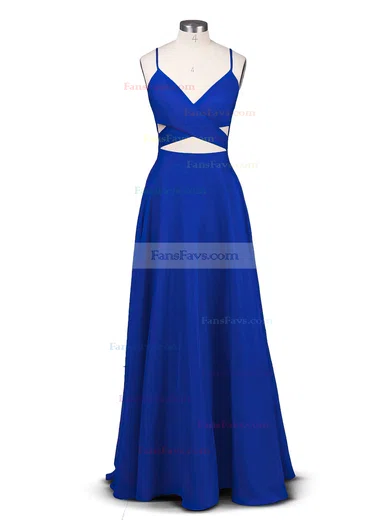 A-line V-neck Silk-like Satin Sweep Train Prom Dresses #Favs020102743