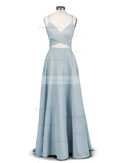 A-line V-neck Silk-like Satin Sweep Train Prom Dresses #Favs020102743