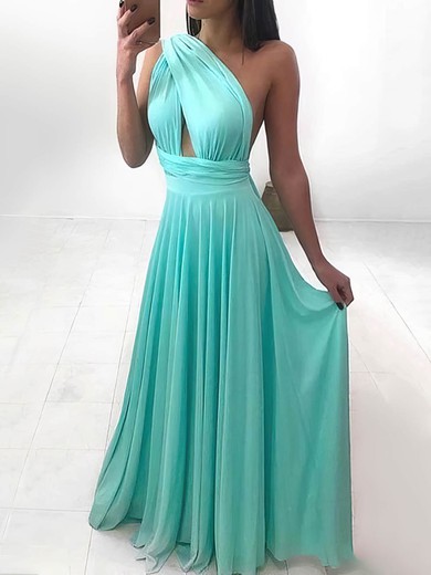 A-line One Shoulder Chiffon Floor-length Prom Dresses #Favs020107400