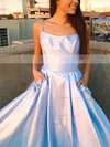 A-line Square Neckline Satin Sweep Train Beading Prom Dresses #Favs020107415