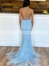 Trumpet/Mermaid Square Neckline Tulle Sweep Train Appliques Lace Prom Dresses #Favs020107417