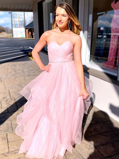 A-line Sweetheart Glitter Sweep Train Beading Prom Dresses #Favs020107419