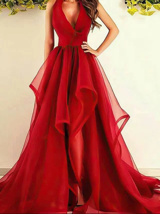 Princess V-neck Organza Sweep Train Ruffles Prom Dresses #Favs020104480 Princess V-neck Organza Sweep Train Ruffles Prom Dresses #Favs020104480