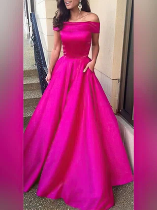 Ball Gown Off-the-shoulder Satin Sweep Train Pockets Prom Dresses #Favs020104481 Ball Gown Off-the-shoulder Satin Sweep Train Pockets Prom Dresses #Favs020104481