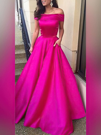 Ball Gown Off-the-shoulder Satin Sweep Train Pockets Prom Dresses #Favs020104481