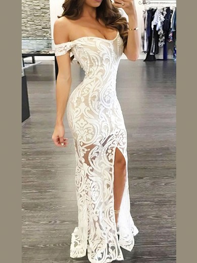 Trumpet/Mermaid Off-the-shoulder Lace Floor-length Split Front Prom Dresses #Favs020107444