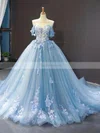 Ball Gown Off-the-shoulder Tulle Sweep Train Flower(s) Prom Dresses #Favs020107457