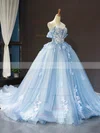 Ball Gown Off-the-shoulder Tulle Sweep Train Flower(s) Prom Dresses #Favs020107457