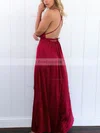 A-line V-neck Silk-like Satin Floor-length Split Front Prom Dresses #Favs020107460