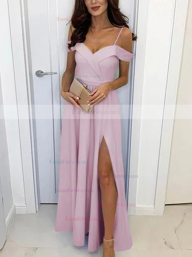 A-line Off-the-shoulder Silk-like Satin Sweep Train Split Front Prom Dresses #Favs020107461