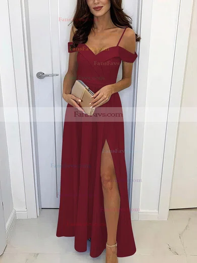 A-line Off-the-shoulder Silk-like Satin Sweep Train Split Front Prom Dresses #Favs020107461