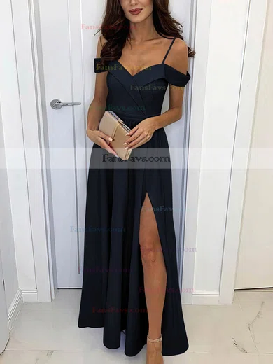 A-line Off-the-shoulder Silk-like Satin Sweep Train Split Front Prom Dresses #Favs020107461