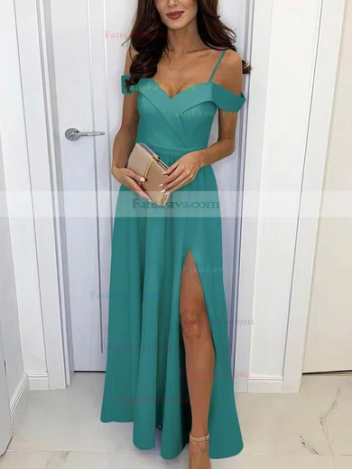 A-line Off-the-shoulder Silk-like Satin Sweep Train Split Front Prom Dresses #Favs020107461