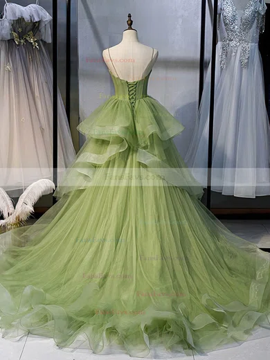 Ball Gown Sweetheart Tulle Sweep Train Tiered Prom Dresses #Favs020107466