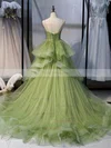 Ball Gown Sweetheart Tulle Sweep Train Tiered Prom Dresses #Favs020107466